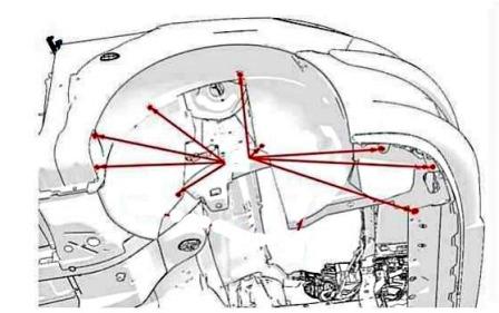 the scheme of fastening of the front bumper Peugeot 1007