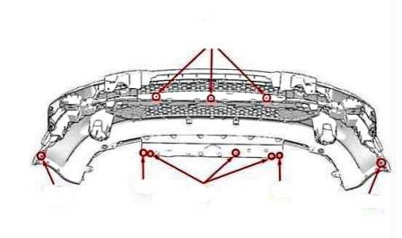 the scheme of fastening of the front bumper Peugeot 1007