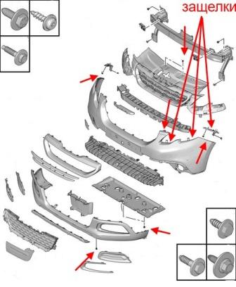 Schema di montaggio del paraurti anteriore Peugeot 2008