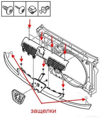 Schéma de montage calandre Peugeot 206
