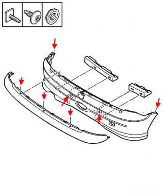 Schéma de montage du pare-chocs arrière Peugeot 206