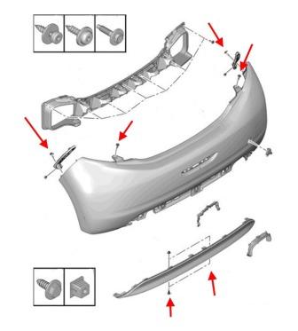 Schema montaggio paraurti posteriore Peugeot 208