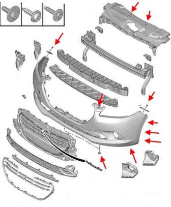 Schema fissaggio paraurti anteriore Peugeot 301