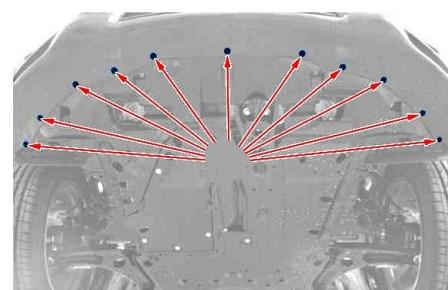 the scheme of fastening of the front bumper of the Peugeot 4008