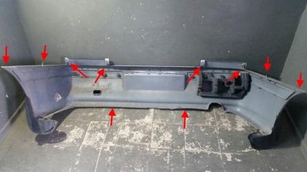 the attachment of the rear bumper, Peugeot 406