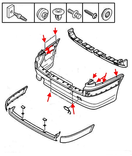 diagram of rear bumper, Peugeot 406