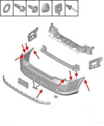 Schéma de montage du pare-chocs arrière Peugeot 407