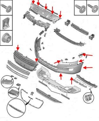 Montageschema für die Frontstoßstange Peugeot 508
