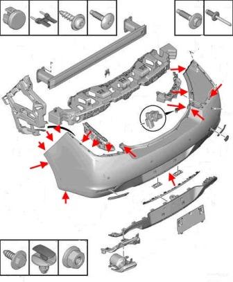 Montageplan für die hintere Stoßstange des Peugeot 508