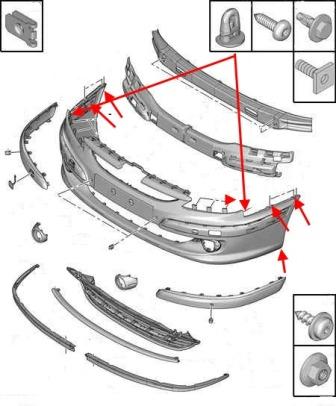 Schéma de montage du pare-chocs avant Peugeot 607