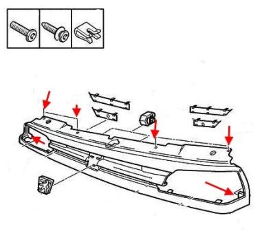 Schema di montaggio della griglia del radiatore Peugeot 806