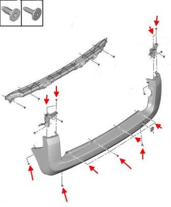 Montageschema für die hintere Stoßstange des Peugeot Bipper 