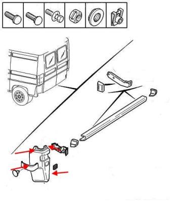 Montageschema für die hintere Stoßstange des Peugeot Boxer (1994-2006)