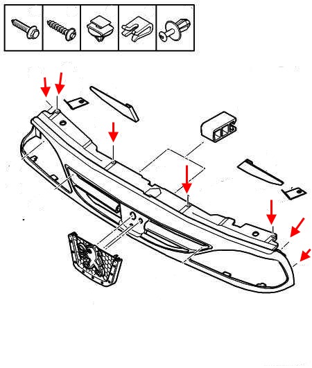 the scheme of fastening of the grille Peugeot Expert (1995-2006)