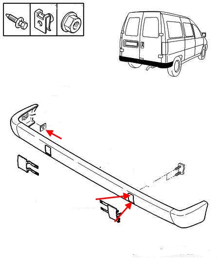 the scheme of fastening of the rear bumper Peugeot Expert (1995-2006)