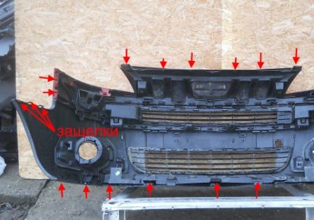 Befestigungspunkte für den Frontstoßfänger Peugeot Partner Tepee (nach 2009)