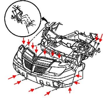 The scheme of fastening of the front bumper Pontiac Aztek