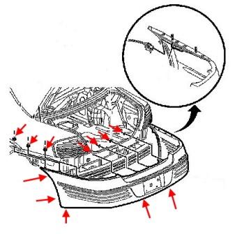 Schema di montaggio del paraurti posteriore Pontiac Bonneville (2000-2005)