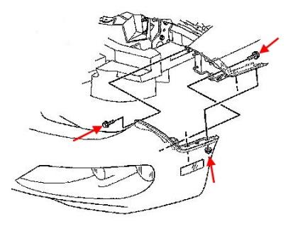 The scheme of fastening of the front bumper Pontiac Firebird (1993-2002)