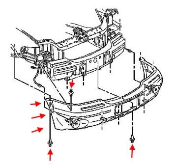 Mounting diagram of the Pontiac Montana front bumper (1997-2004)