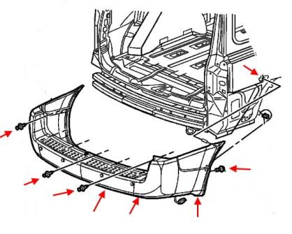 Schéma de montage du pare-chocs arrière Pontiac Montana (2005-2009)