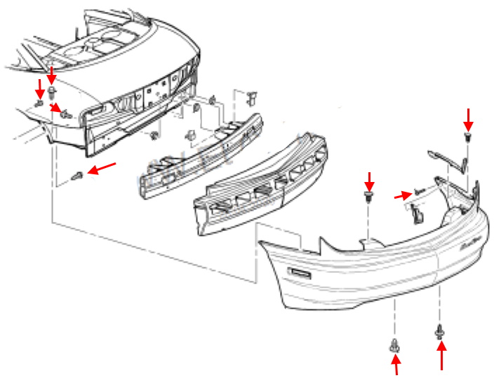 Schema di montaggio del paraurti posteriore Pontiac Sunfire