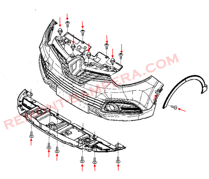 Diagrama de montaje del parachoques delantero Renault Captur