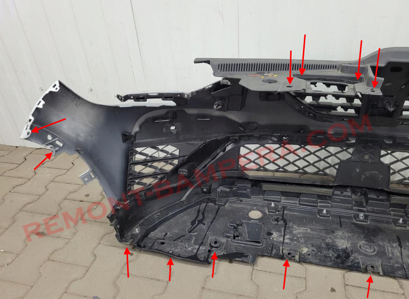 Posizioni di montaggio del paraurti anteriore della Renault Captur II