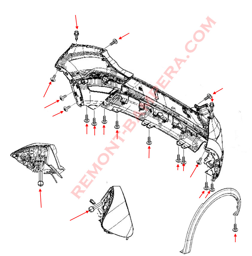 Schema di montaggio del paraurti posteriore Renault Captur II