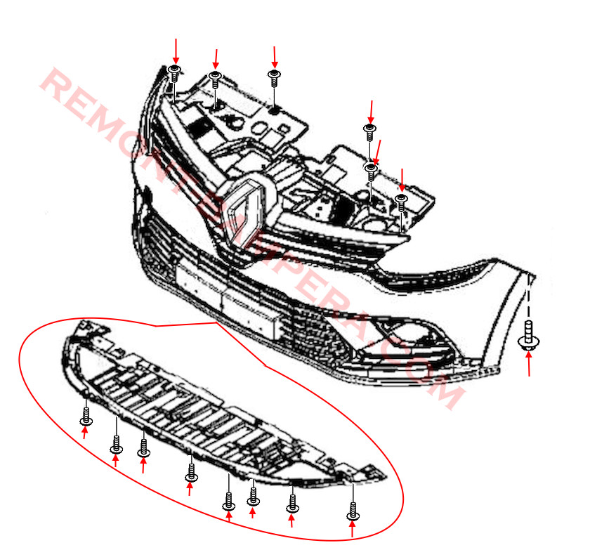Renault Clio IV – Montagediagramm für die vordere Stoßstange