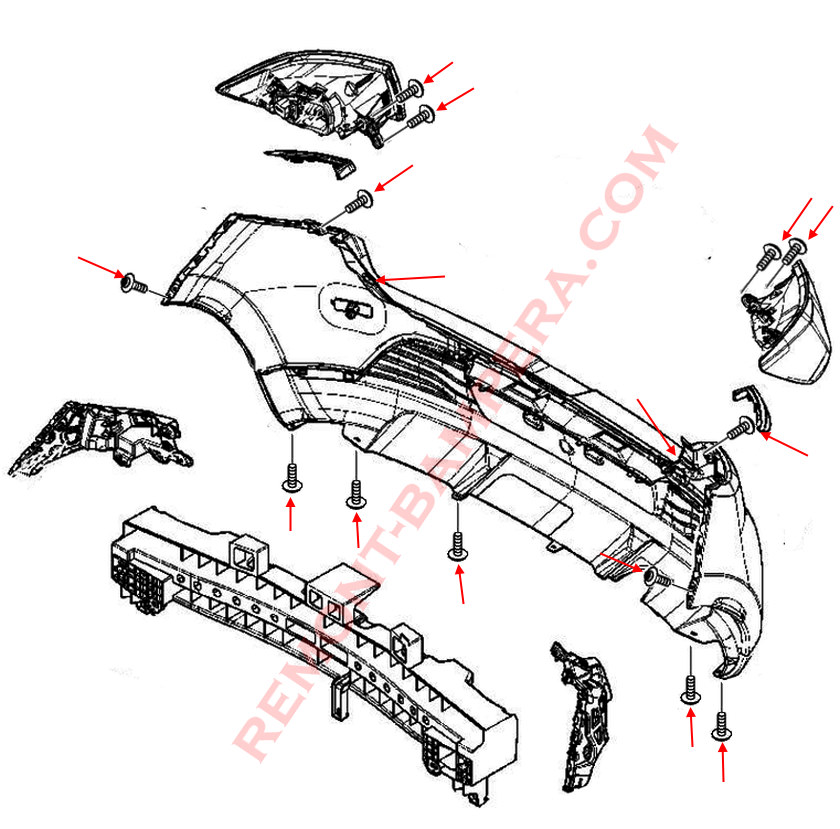 Montagediagramm für die Heckstoßstange des Renault Clio IV