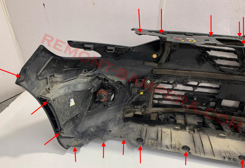 Ubicaciones de montaje del parachoques delantero del Renault Clio V