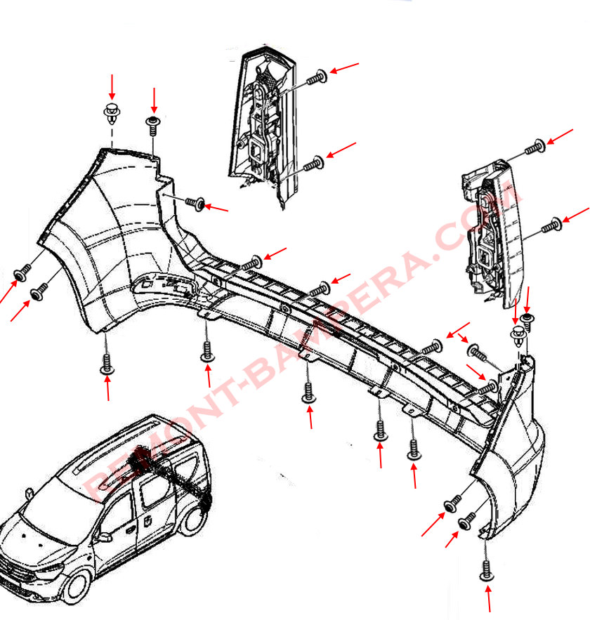 Montageplan für die hintere Stoßstange Renault (Dacia) Dokker