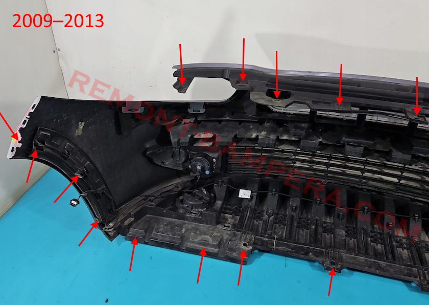 front bumper mounting locations Renault Fluence 2009-2013