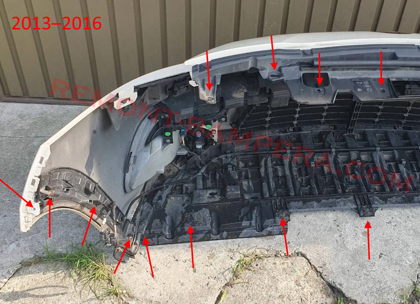 front bumper mounting locations Renault Fluence 2013-2016