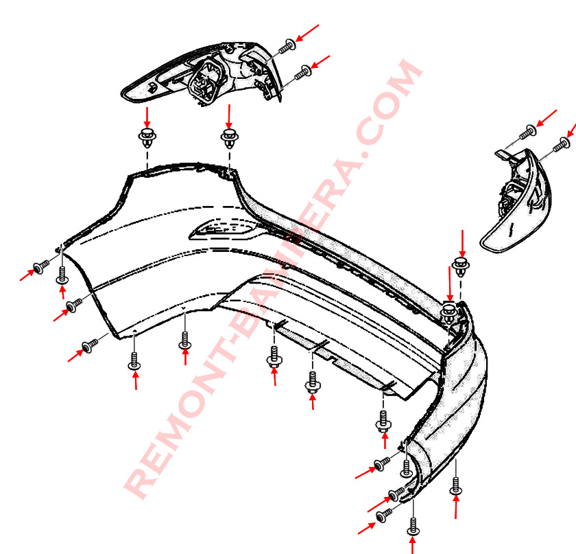 Rear bumper mounting diagram Renault Fluence 2009-2016