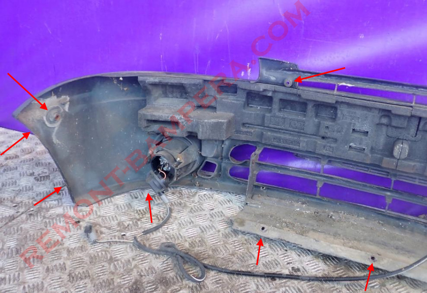 Posizioni di montaggio del paraurti anteriore della Renault Kangoo I