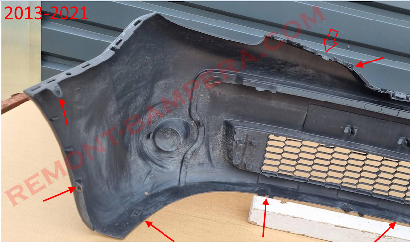 Ubicaciones de montaje del parachoques delantero del Renault Kangoo II 2013-2021