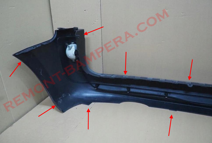 Ubicaciones de montaje del parachoques trasero Renault Kangoo II 2008-2021