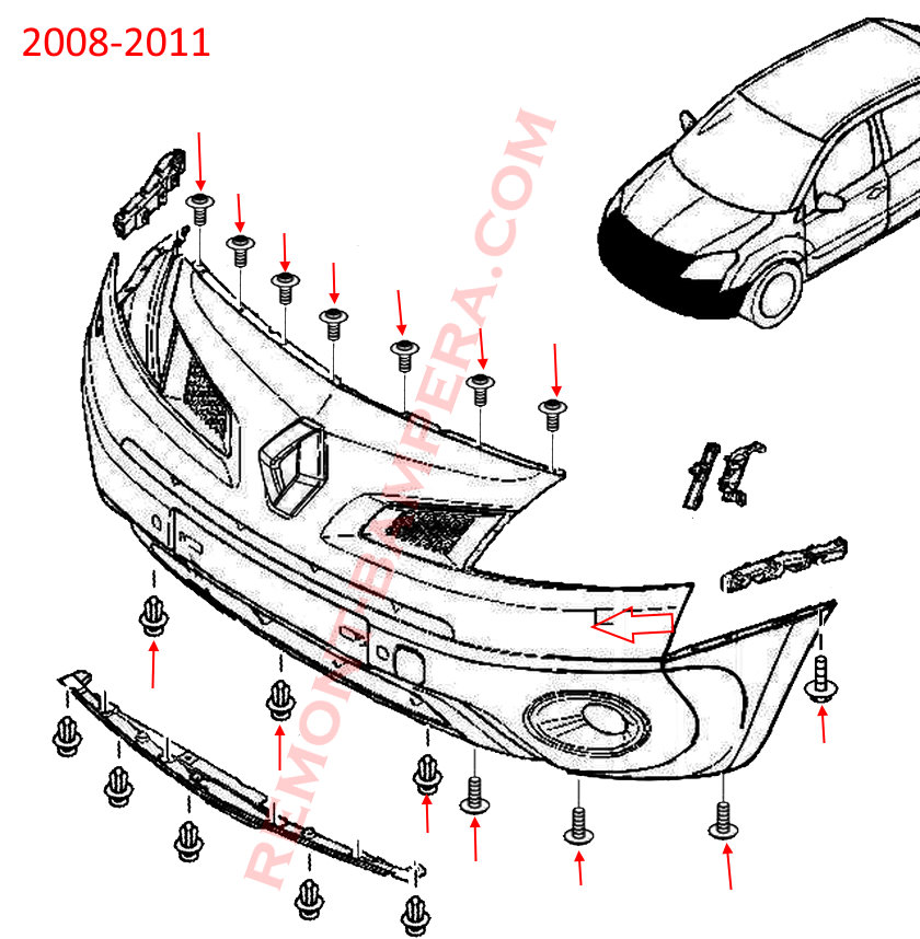 Renault Koleos I Front Bumper Mounting Diagram