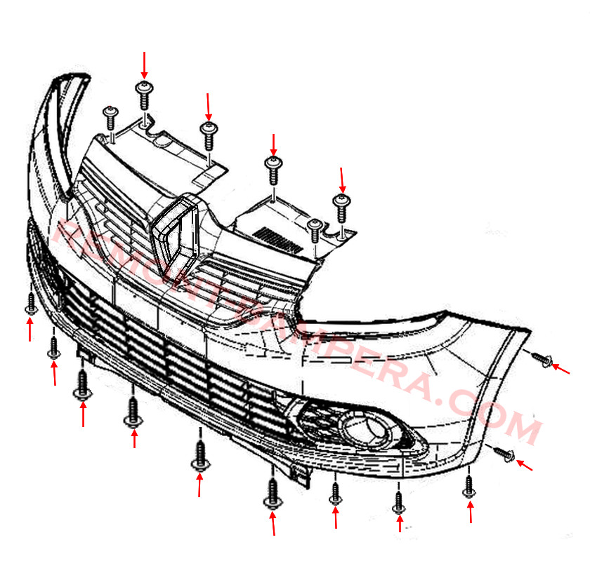 Renault (Dacia) Logan II front bumper mounting diagram