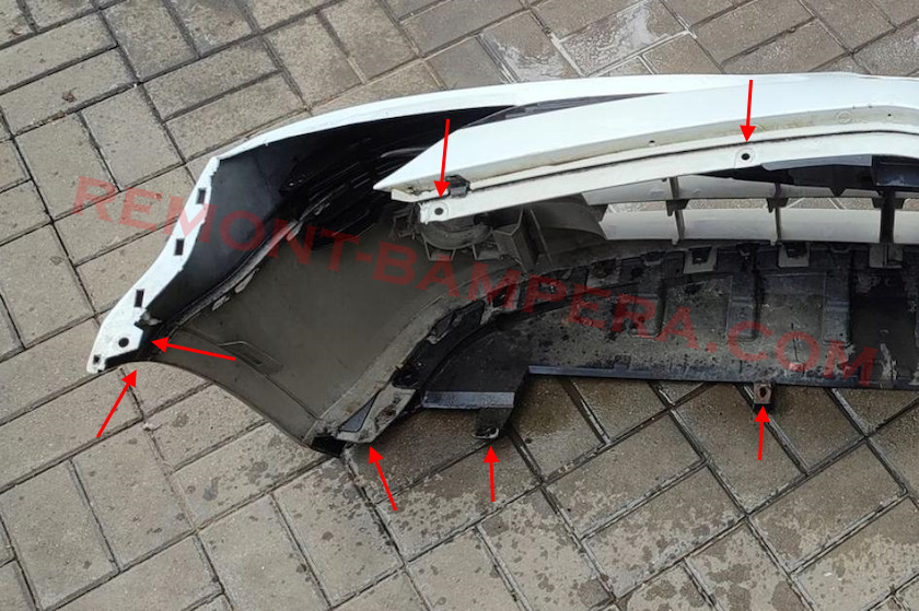 места крепления переднего бампера Renault Modus 