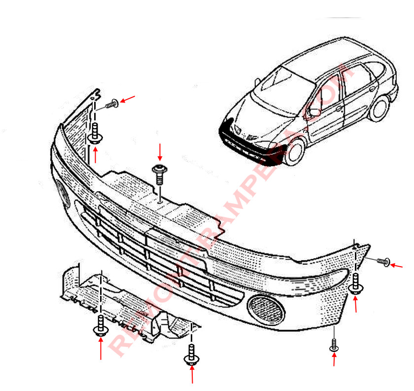 Renault Scenic I – Montagediagramm für die vordere Stoßstange