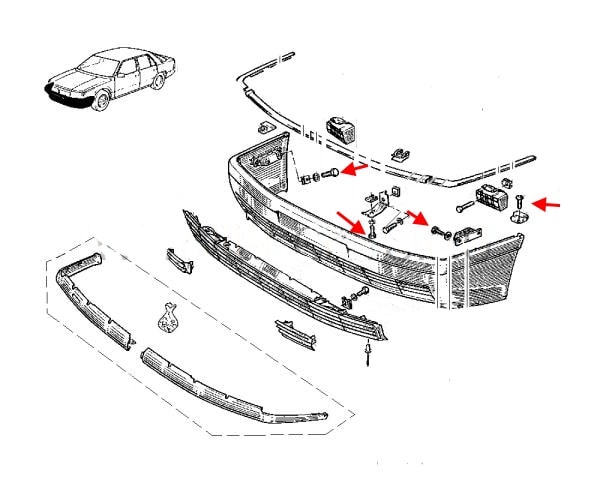Schéma de fixation pare choc avant Renault 25