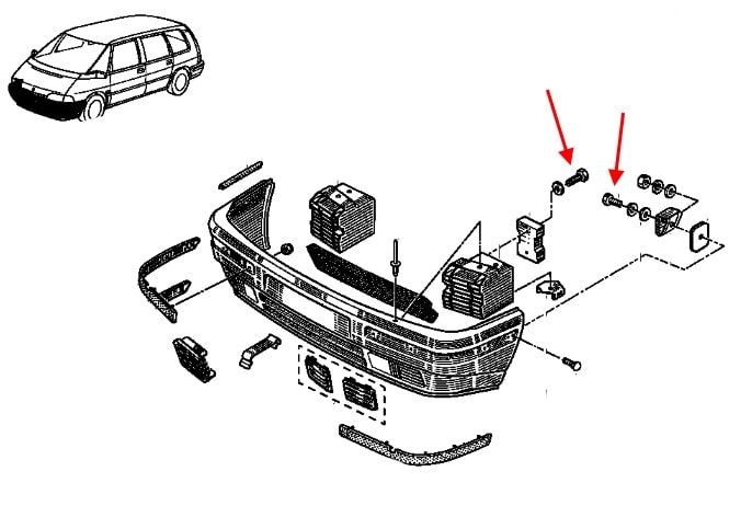 Schéma de fixation pare-chocs avant Renault Espace 2 (1991-1996)