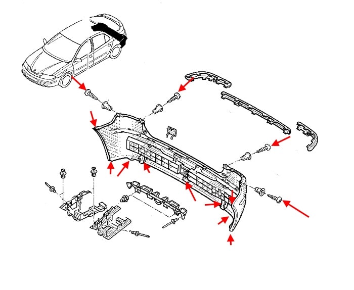 Schéma de montage du pare-chocs arrière Renault Laguna 2 (2001-2007)