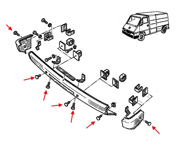 Schéma de fixation pare-chocs avant Renault Master 1 (1980-1997) 