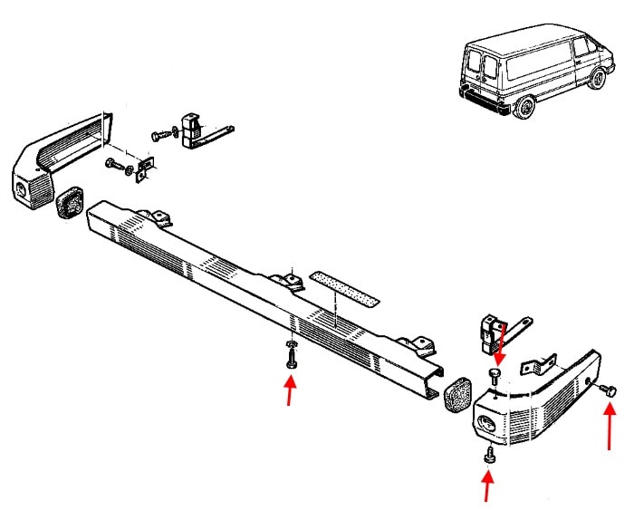 Schéma de fixation pare-chocs arrière Renault Master 1 (1980-1997) 