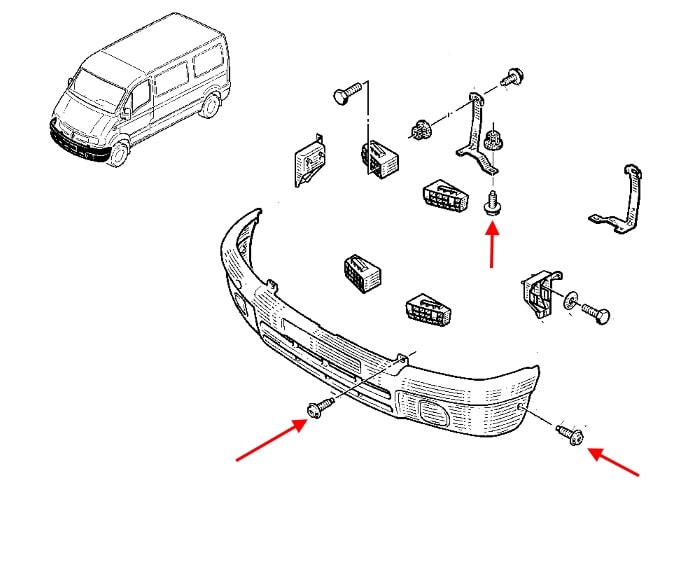Schéma de montage pare choc avant Renault Master 2 (1997-2010) 