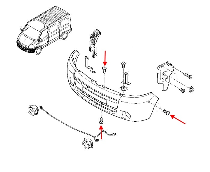 Schéma de montage pare choc avant Renault Master 2 (1997-2010) 